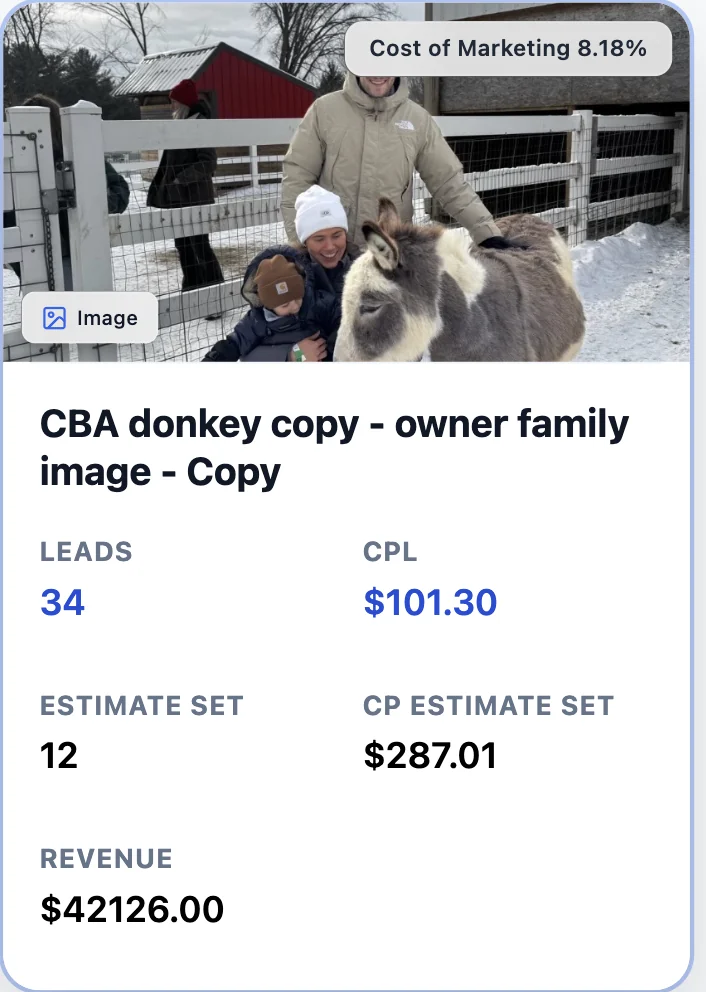 A painter's Meta ad with its leads, estimates and revenue