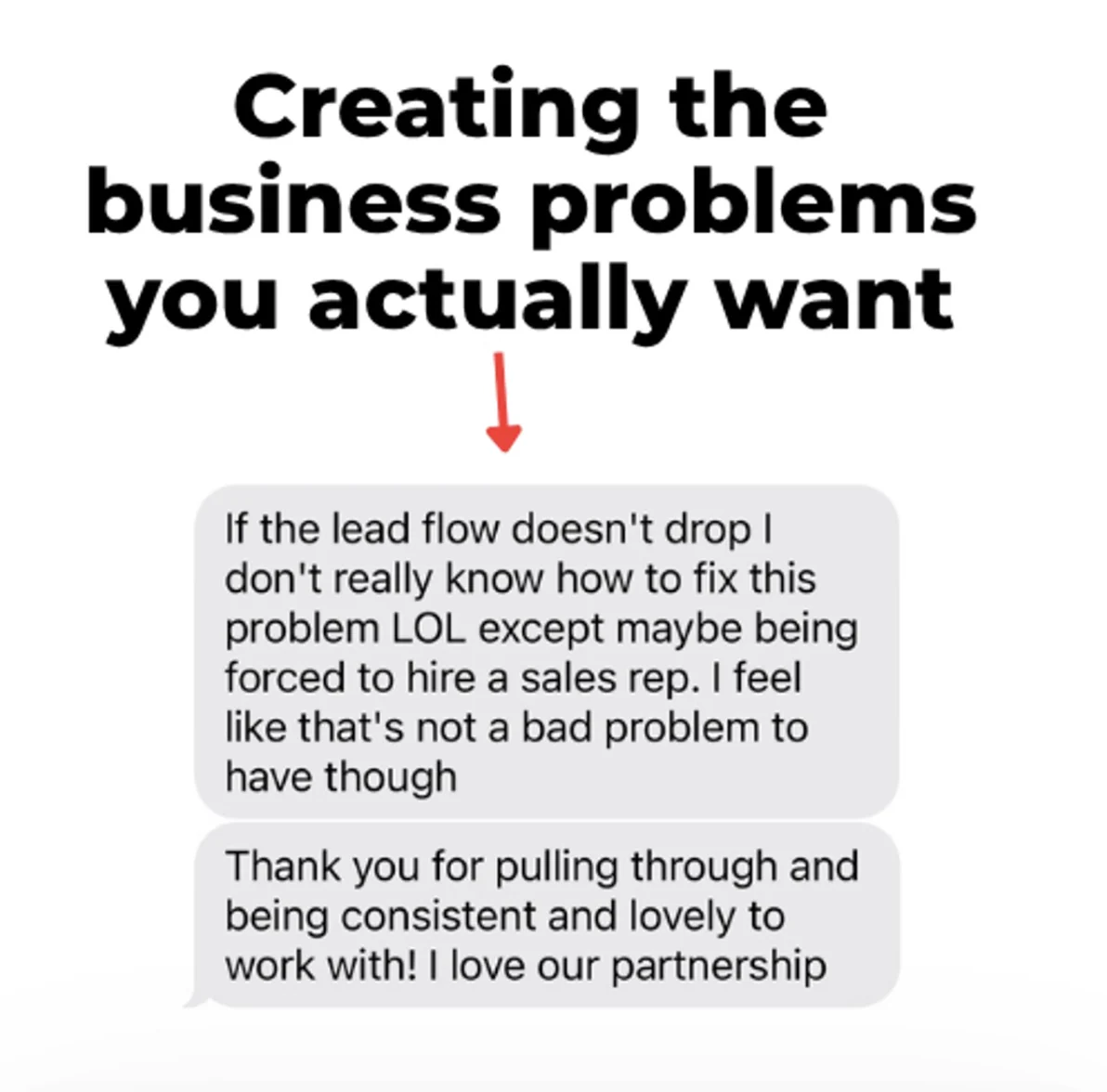 Owner text celebrating booked estimates