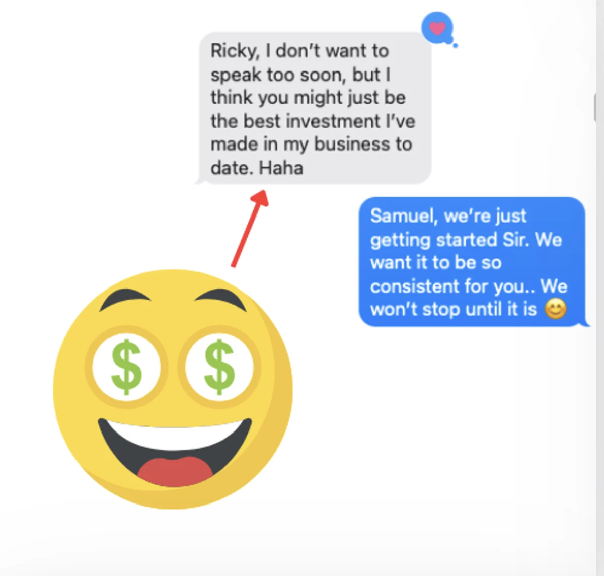 Owner text celebrating booked estimates