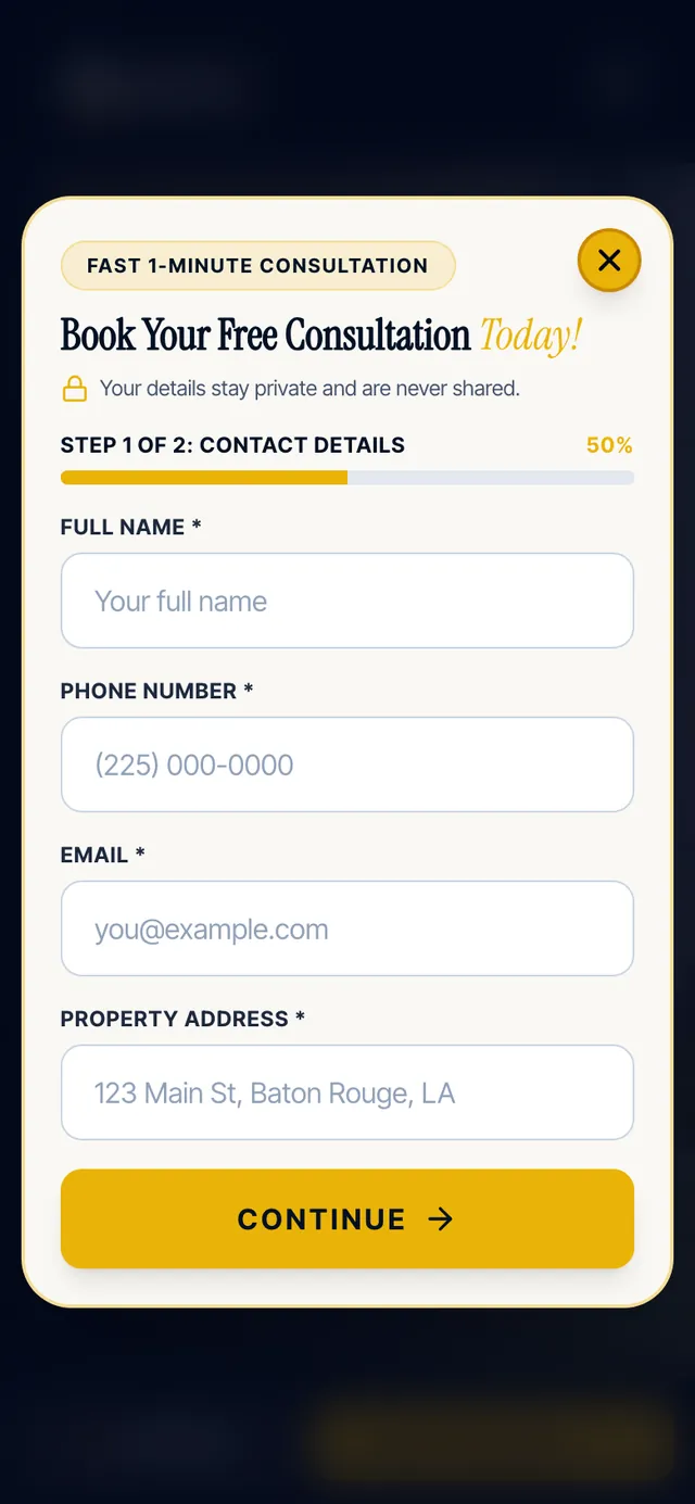 Two-step estimate form on mobile