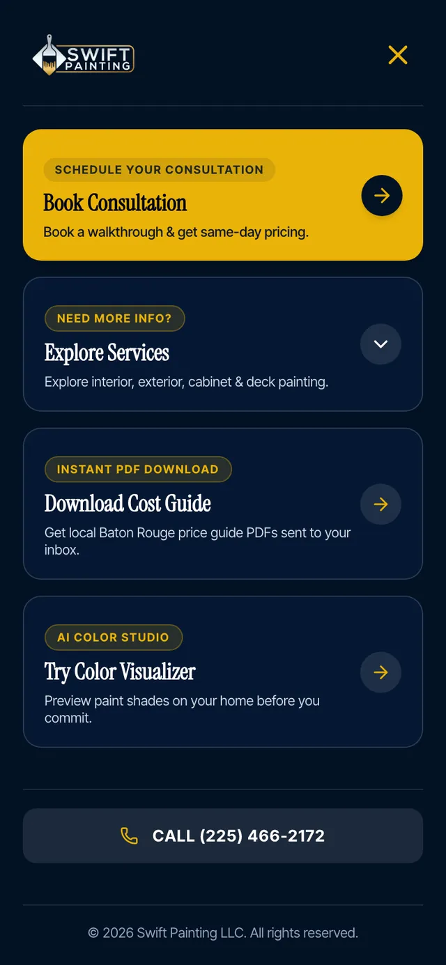 Swift Painting mobile menu with four options